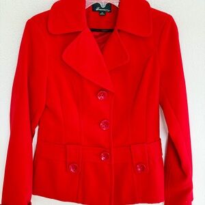 Forever 21 Red Peacoat Jacket Women Small Cropped Tailored Winter Coat